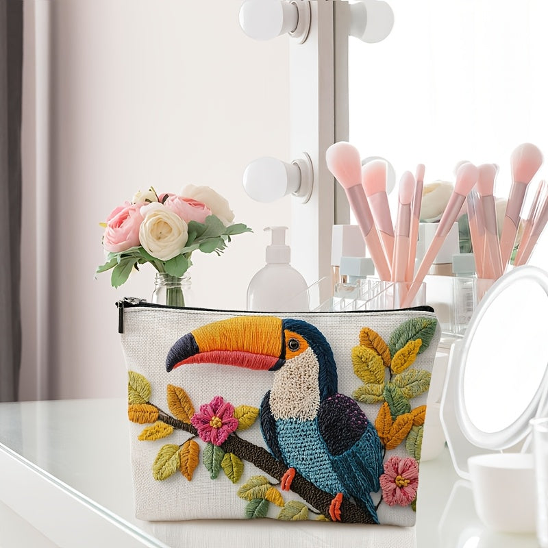 Levendige Toco en Bloemen Cosmetische Tas