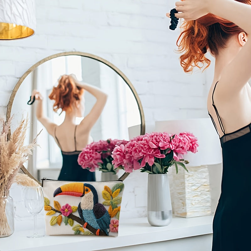 Levendige Toco en Bloemen Cosmetische Tas