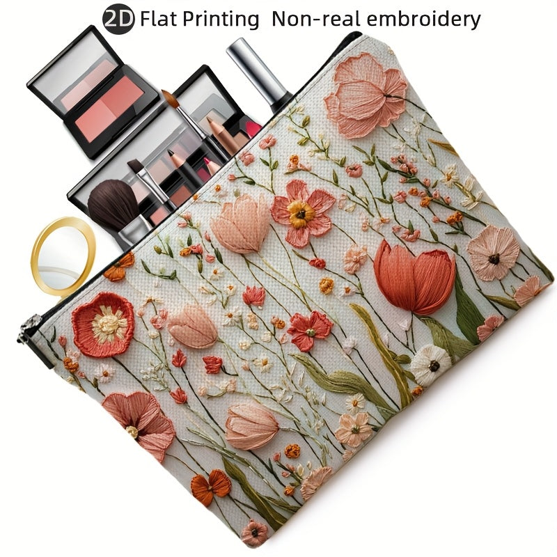 Bloemen Geborduurde Cosmetica Tas