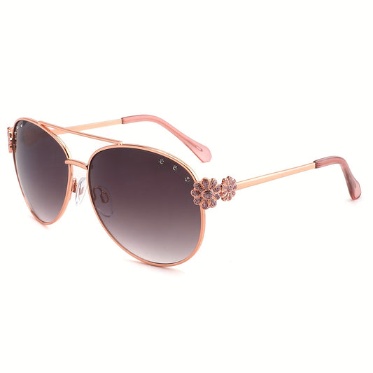 Dames Ronde Metalen Zonnebril met Bloemenaccent